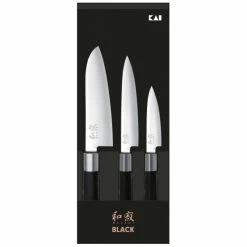 Nouveau ✔️ Coffret 3 Couteaux Japonais Universel 10 cm Universel 15 cm et Santoku 16,5 cm Wasabi Black Kai 🤩